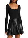 Alice And Olivia Women's Chara Sccopneck Faux-leather A-line Minidress In Black