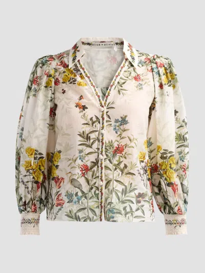 Alice And Olivia Women's Charis Printed Cotton Silk Blouse In Neutral