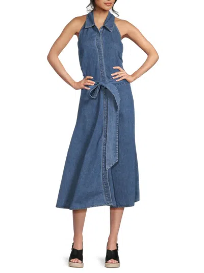 Alice And Olivia Women's Chassidy Chambray Halter Midi-dress In Blue
