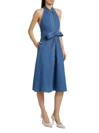 Alice And Olivia Women's Chassidy Chambray Halterneck Midi-shirtdress In Blue