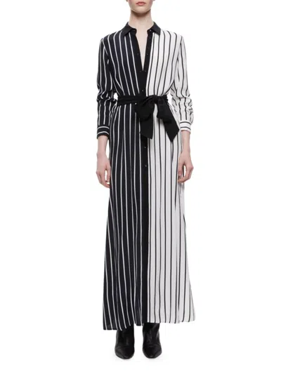 Alice And Olivia Women's Chassidy Striped Maxi Shirt Dress In White Black Stripe
