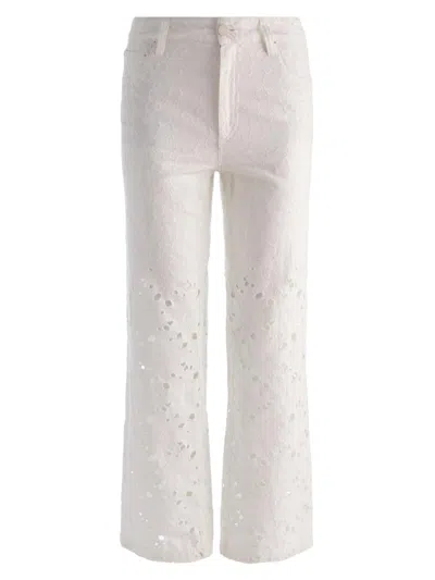 Alice And Olivia Chic High Rise Ankle Jeans In Off White In Metallic