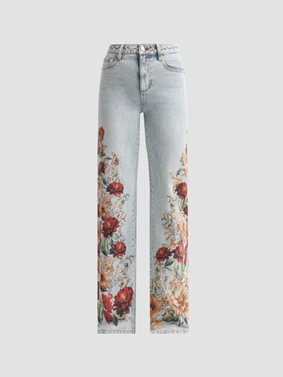 Alice And Olivia Women's Chic Floral High-rise Jeans In Rockstar Blue Floral