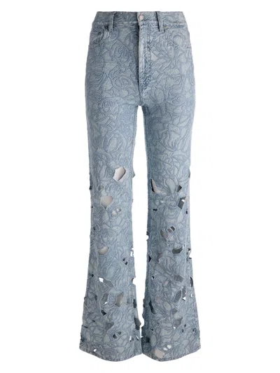 Alice And Olivia Chic High Rise Embroidered Eyelet Jeans In Rockstblue In Blue