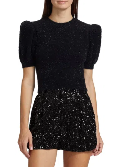 Alice And Olivia Women's Ciara Sparkly Crop Sweater In Black