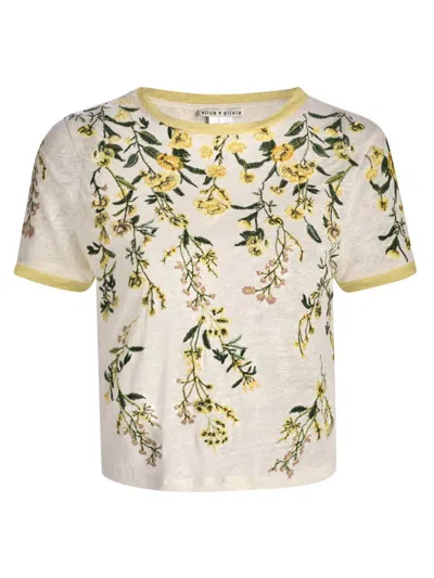 Alice And Olivia Women's Cindy Embroidered Linen Crop T-shirt In Multi