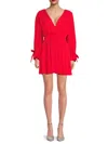 Alice And Olivia Clarissa Deep V Tie Sleeve Mini Dress In Bright Ruby