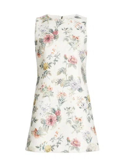 Alice And Olivia Clyde Floral A-line Mini Dress In Multi Floral In White