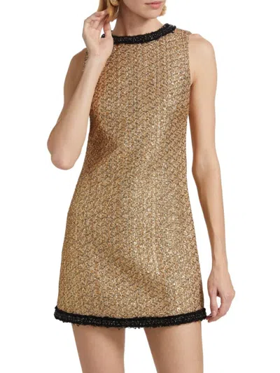 Alice And Olivia Women's Clyde Metallic Tweed A-line Minidress In Gold