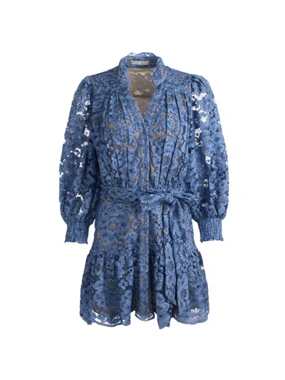 Alice And Olivia Cora Voluminous Floral Lace Shirtdress In Black