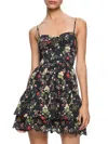 Alice And Olivia Tiered Floral-print Broderie Anglaise Cotton Mini Dress In Black