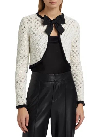 Alice And Olivia Women's Dannie Bow Knit Cropped Cardigan In White