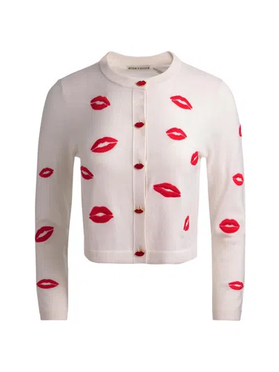 Alice And Olivia Daroda Lip Cardigan Sweater In Gray