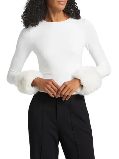 Alice And Olivia Women's Delaina Faux Fur-cuff Crop Top In White