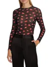 Alice And Olivia Delaina Long Sleeve Mesh Cropped Top Lip Sync Black In Brown