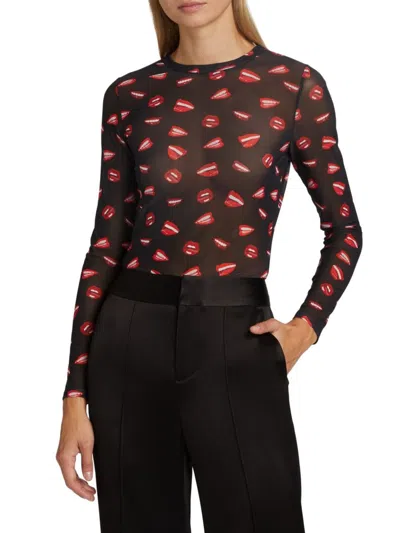 ALICE AND OLIVIA WOMEN'S DELAINA PRINTED MESH CROP TOP