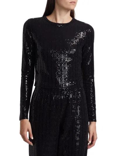 Alice And Olivia Women's Delaina Sequined Crop Top In Black