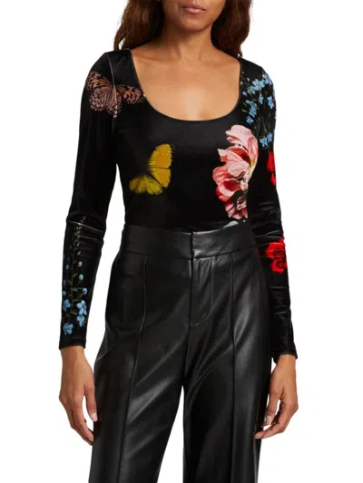 Alice And Olivia Women's Delania Printed Scoopneck Long-sleeve Top