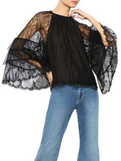 Alice And Olivia Women's Delia Lace Ruffle Top In Black
