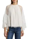 Alice And Olivia Delia Ruffle Angel Sleeve Tunic Top In White