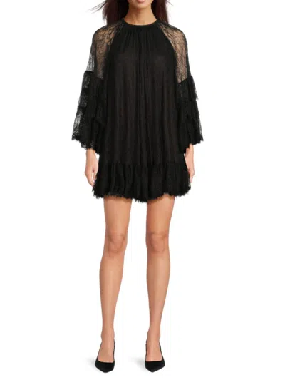 Alice And Olivia Women's Delia Lace Ruffled Tunic Minidress In Black