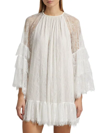 Alice And Olivia Women's Delia Lace Ruffled Tunic Minidress In White
