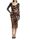 Alice And Olivia Delora Scoop Neck Midi Dress Secret Garden In Black
