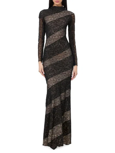 Alice And Olivia Women's Delora Lace Mock-turtleneck Maxi Dress In Black