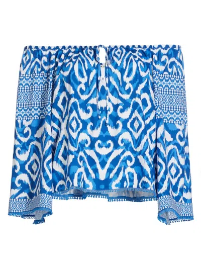 Alice And Olivia Women's Devina Ikat Off-the-shoulder Blouse In Artisan Ikat French Blue