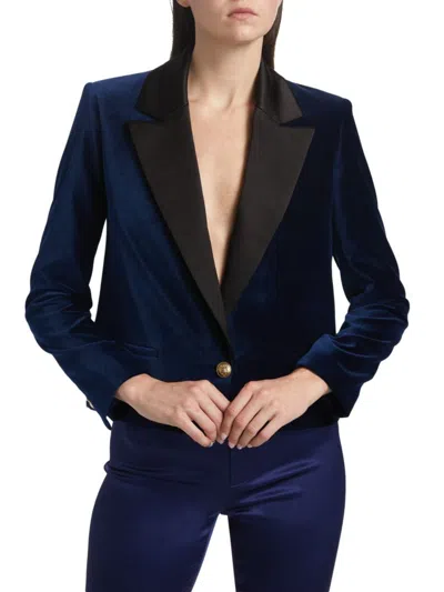 Alice And Olivia Women's Devyn Velvet Short Blazer In Blue