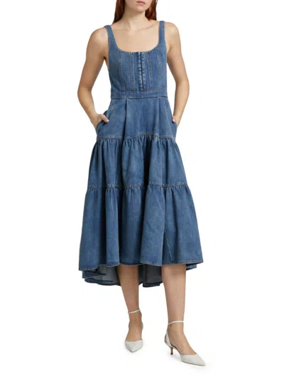 Alice And Olivia Women's Diana Denim Fit-and-flare Midi-dress In Blue