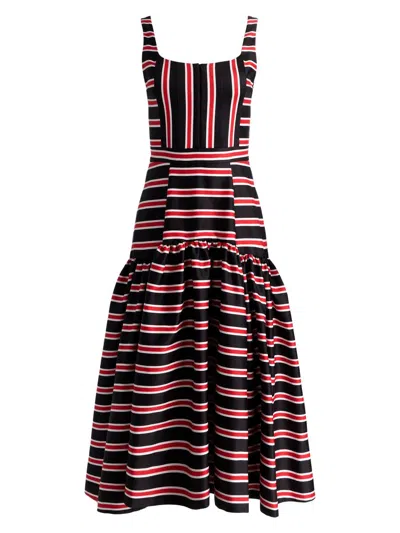 Alice And Olivia Diana Striped Structured Midi Dress In Black