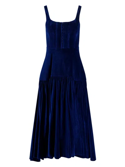 Alice And Olivia Diana Sleeveless Structured Midi Dress In Blue