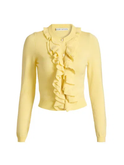 Alice And Olivia Women's Dollie Ruffled Cashmere Cardigan In Yellow