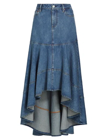 Alice And Olivia Women's Donella High-low Denim Skirt In Brooklyn Blue