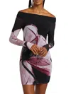 Alice And Olivia Dorinda Off The Shoulder Mini Dress With Thumbholes In Multi