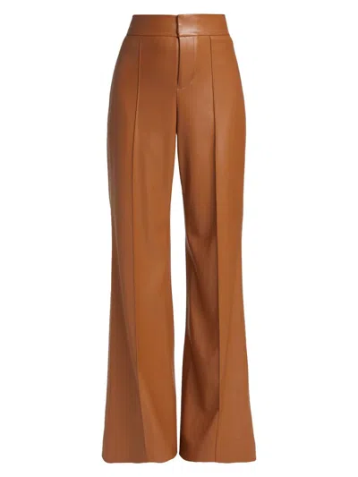Alice And Olivia Dylan High Waist Wide Leg Pants In Black Faux Leather In Brown