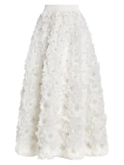 Alice And Olivia Women's Earla Feather-embellished Maxi Skirt In Off White