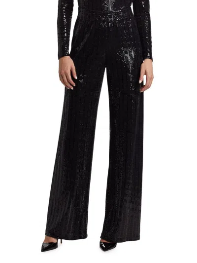 Alice And Olivia Women's Elba Sequined Straight-leg Pants In Black