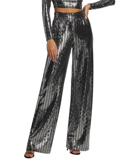 Alice And Olivia Women's Elba Sequined Wide-leg Pants In Black