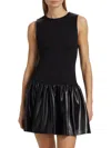 Alice And Olivia Ella Combo Faux Leather Sleeveless Dress In Black
