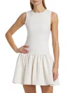 Alice And Olivia Ella Combo Vegan Sleeveless Drop Waist Mini Dress Off White In White