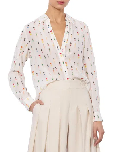 Alice And Olivia Women's Eloise Printed Silk Blouse In Sand