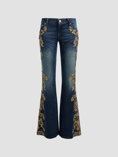 Alice And Olivia Women's Emryn Embellished Ultra Low-rise Relaxed Flared Jean In Georgetta Vintage Blue
