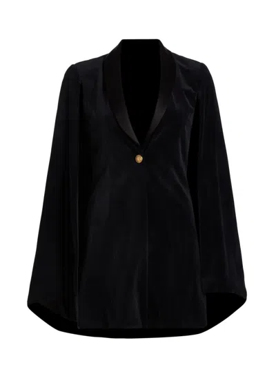 Alice And Olivia Esther Velvet Cape Blazer In Black