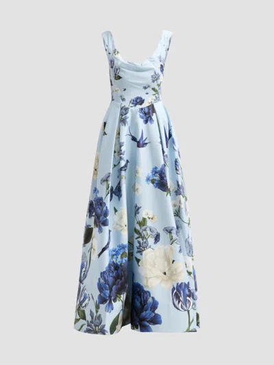 Alice And Olivia Women's Estrella Draped Floral Gown In Blue