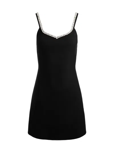 Alice And Olivia Eve Embellished Trim Sweetheart Mini Dress Black