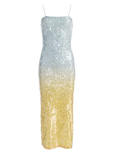 Alice And Olivia Delora Sequin Strapless Midi Dress Clear Skies In Blue