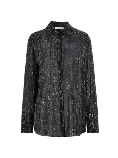 Alice And Olivia Women's Finely Embellished Semi-sheer Oversized Shirt In Black