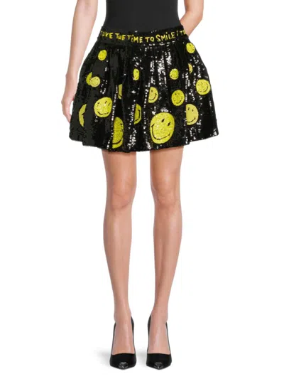 Alice And Olivia Women's Fizer Smiley Sequin Graphic Miniskirt In Black Multi